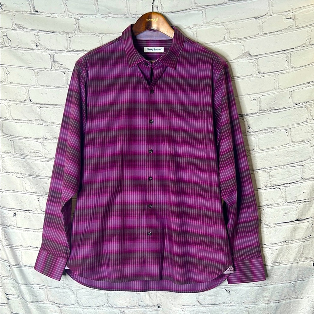 Tommy Bahama Long Sleeve Button Down Purple & White Striped Men’s Shirt Large